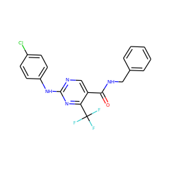 O=C(NCc1ccccc1)c1cnc(Nc2ccc(Cl)cc2)nc1C(F)(F)F ZINC000028645252