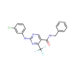 O=C(NCc1ccccc1)c1cnc(Nc2cccc(Cl)c2)nc1C(F)(F)F ZINC000003947918