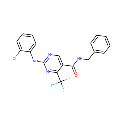 O=C(NCc1ccccc1)c1cnc(Nc2ccccc2Cl)nc1C(F)(F)F ZINC000028645248