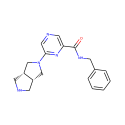 O=C(NCc1ccccc1)c1cncc(N2C[C@@H]3CNC[C@@H]3C2)n1 ZINC000073224240