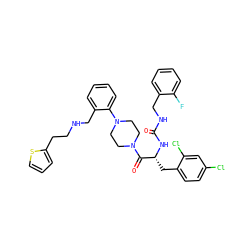 O=C(NCc1ccccc1F)N[C@H](Cc1ccc(Cl)cc1Cl)C(=O)N1CCN(c2ccccc2CNCCc2cccs2)CC1 ZINC000028522029