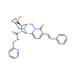 O=C(NCc1ccccn1)[C@H]1[C@H]2c3ccc(/C=C/c4ccccc4)c(=O)n3C[C@@H]([C@@H]1CO)N2CC1CC1 ZINC000095884597