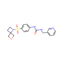 O=C(NCc1cccnc1)Nc1ccc(S(=O)(=O)N2CCC23COC3)cc1 ZINC000096271688