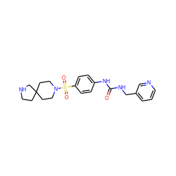 O=C(NCc1cccnc1)Nc1ccc(S(=O)(=O)N2CCC3(CCNC3)CC2)cc1 ZINC000096271685