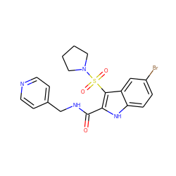 O=C(NCc1ccncc1)c1[nH]c2ccc(Br)cc2c1S(=O)(=O)N1CCCC1 ZINC000029038984