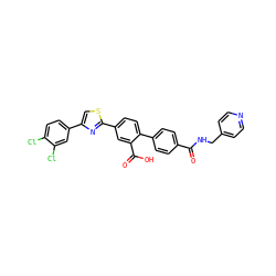 O=C(NCc1ccncc1)c1ccc(-c2ccc(-c3nc(-c4ccc(Cl)c(Cl)c4)cs3)cc2C(=O)O)cc1 ZINC000205036857