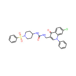 O=C(NCc1cn(-c2ccccc2)c2cc(Cl)ccc2c1=O)NC1CCN(S(=O)(=O)c2ccccc2)CC1 ZINC000096170286