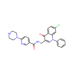 O=C(NCc1cn(-c2ccccc2)c2cc(Cl)ccc2c1=O)c1ccc(N2CCNCC2)nc1 ZINC000096170177