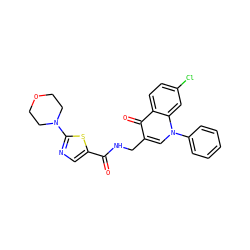 O=C(NCc1cn(-c2ccccc2)c2cc(Cl)ccc2c1=O)c1cnc(N2CCOCC2)s1 ZINC000096170188