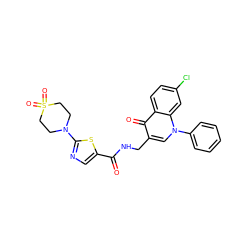 O=C(NCc1cn(-c2ccccc2)c2cc(Cl)ccc2c1=O)c1cnc(N2CCS(=O)(=O)CC2)s1 ZINC000096170189