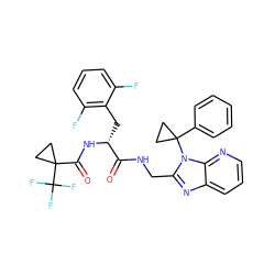 O=C(NCc1nc2cccnc2n1C1(c2ccccc2)CC1)[C@@H](Cc1c(F)cccc1F)NC(=O)C1(C(F)(F)F)CC1 ZINC000029039555