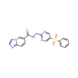 O=C(NCc1ncc(S(=O)(=O)c2ccccc2)cn1)c1ccc2nccn2c1 ZINC000206007637