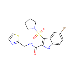 O=C(NCc1nccs1)c1[nH]c2ccc(Br)cc2c1S(=O)(=O)N1CCCC1 ZINC000029039001