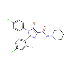 O=C(NN1CCCCC1)c1nc(-c2ccc(Cl)cc2Cl)n(-c2ccc(Cl)cc2)c1Br ZINC000028117869