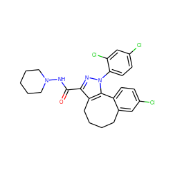 O=C(NN1CCCCC1)c1nn(-c2ccc(Cl)cc2Cl)c2c1CCCCc1cc(Cl)ccc1-2 ZINC000040409740