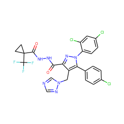 O=C(NNC(=O)C1(C(F)(F)F)CC1)c1nn(-c2ccc(Cl)cc2Cl)c(-c2ccc(Cl)cc2)c1Cn1cncn1 ZINC000049746907