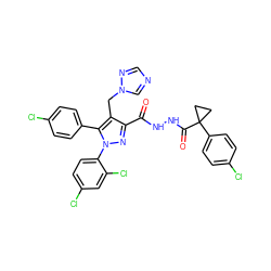 O=C(NNC(=O)C1(c2ccc(Cl)cc2)CC1)c1nn(-c2ccc(Cl)cc2Cl)c(-c2ccc(Cl)cc2)c1Cn1cncn1 ZINC000049746259