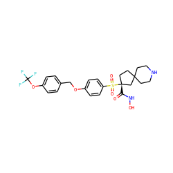 O=C(NO)[C@@]1(S(=O)(=O)c2ccc(OCc3ccc(OC(F)(F)F)cc3)cc2)CCC2(CCNCC2)C1 ZINC000299862267