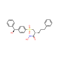 O=C(NO)[C@@H](CCCc1ccccc1)CS(=O)(=O)c1ccc([C@@H](O)c2ccccc2)cc1 ZINC000029246349