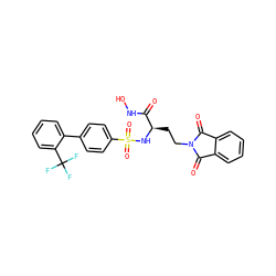 O=C(NO)[C@@H](CCN1C(=O)c2ccccc2C1=O)NS(=O)(=O)c1ccc(-c2ccccc2C(F)(F)F)cc1 ZINC000049784763