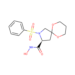 O=C(NO)[C@@H]1CC2(CN1S(=O)(=O)c1ccccc1)OCCCO2 ZINC000040955224