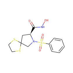 O=C(NO)[C@@H]1CC2(CN1S(=O)(=O)c1ccccc1)SCCS2 ZINC000103249744