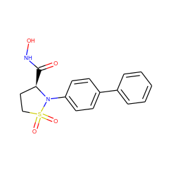 O=C(NO)[C@@H]1CCS(=O)(=O)N1c1ccc(-c2ccccc2)cc1 ZINC000013579348