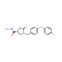 O=C(NO)[C@@H]1CN(Cc2ccc(Oc3ccc(F)cc3)cc2)C(=O)N1 ZINC000000009078