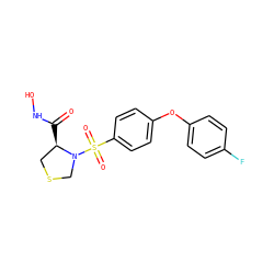 O=C(NO)[C@@H]1CSCN1S(=O)(=O)c1ccc(Oc2ccc(F)cc2)cc1 ZINC000073313032