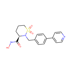 O=C(NO)[C@H]1CCCS(=O)(=O)N1Cc1ccc(-c2ccncc2)cc1 ZINC000003817232