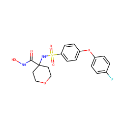 O=C(NO)C1(NS(=O)(=O)c2ccc(Oc3ccc(F)cc3)cc2)CCOCC1 ZINC000000602314