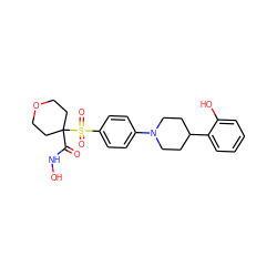 O=C(NO)C1(S(=O)(=O)c2ccc(N3CCC(c4ccccc4O)CC3)cc2)CCOCC1 ZINC000049047879