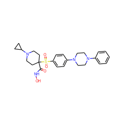 O=C(NO)C1(S(=O)(=O)c2ccc(N3CCN(c4ccccc4)CC3)cc2)CCN(C2CC2)CC1 ZINC000049046750