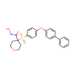 O=C(NO)C1(S(=O)(=O)c2ccc(Oc3ccc(-c4ccccc4)cc3)cc2)CCOCC1 ZINC000072111312