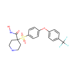 O=C(NO)C1(S(=O)(=O)c2ccc(Oc3ccc(C(F)(F)F)cc3)cc2)CCNCC1 ZINC000072110107