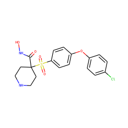 O=C(NO)C1(S(=O)(=O)c2ccc(Oc3ccc(Cl)cc3)cc2)CCNCC1 ZINC000013521093