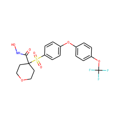 O=C(NO)C1(S(=O)(=O)c2ccc(Oc3ccc(OC(F)(F)F)cc3)cc2)CCOCC1 ZINC000072109784