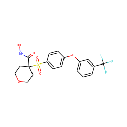 O=C(NO)C1(S(=O)(=O)c2ccc(Oc3cccc(C(F)(F)F)c3)cc2)CCOCC1 ZINC000072110090