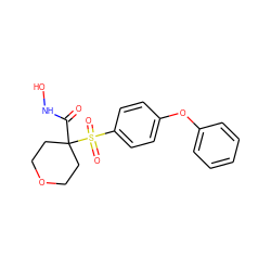 O=C(NO)C1(S(=O)(=O)c2ccc(Oc3ccccc3)cc2)CCOCC1 ZINC000072111259