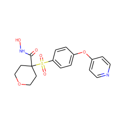 O=C(NO)C1(S(=O)(=O)c2ccc(Oc3ccncc3)cc2)CCOCC1 ZINC000072110236