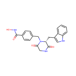 O=C(NO)c1ccc(CN2C(=O)CNC(=O)[C@H]2Cc2c[nH]c3ccccc23)cc1 ZINC000040935245