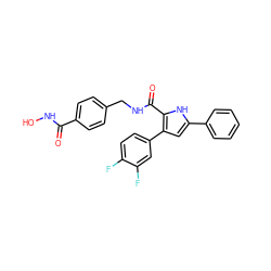 O=C(NO)c1ccc(CNC(=O)c2[nH]c(-c3ccccc3)cc2-c2ccc(F)c(F)c2)cc1 ZINC000116563376