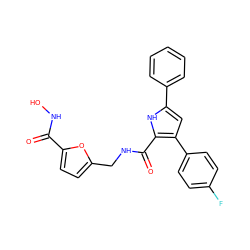 O=C(NO)c1ccc(CNC(=O)c2[nH]c(-c3ccccc3)cc2-c2ccc(F)cc2)o1 ZINC000116537457