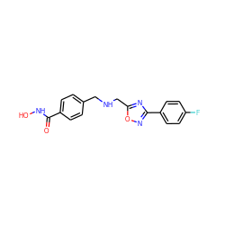 O=C(NO)c1ccc(CNCc2nc(-c3ccc(F)cc3)no2)cc1 ZINC000141907140