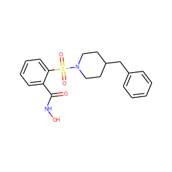 O=C(NO)c1ccccc1S(=O)(=O)N1CCC(Cc2ccccc2)CC1 ZINC000026672842