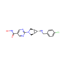 O=C(NO)c1cnc(N2C[C@H]3[C@H](NCc4ccc(Cl)cc4)[C@H]3C2)nc1 ZINC000101424929