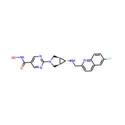 O=C(NO)c1cnc(N2C[C@H]3[C@H](NCc4ccc5cc(F)ccc5n4)[C@H]3C2)nc1 ZINC000101424935