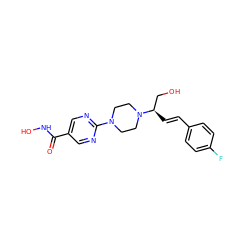 O=C(NO)c1cnc(N2CCN([C@H](/C=C/c3ccc(F)cc3)CO)CC2)nc1 ZINC000034635540