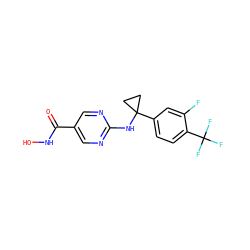 O=C(NO)c1cnc(NC2(c3ccc(C(F)(F)F)c(F)c3)CC2)nc1 ZINC000166651273