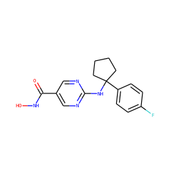 O=C(NO)c1cnc(NC2(c3ccc(F)cc3)CCCC2)nc1 ZINC000145892225